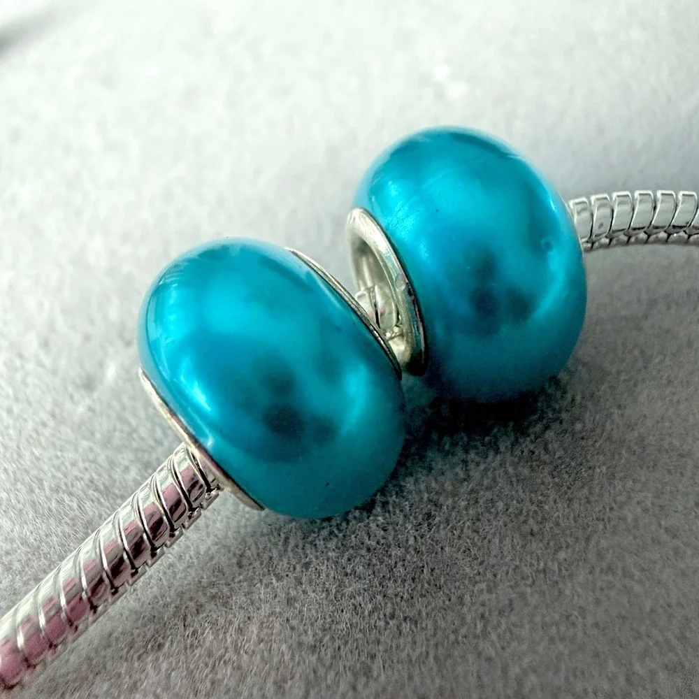 2 PCs Turquoise Blue European Bead Charm Set fits PANDORA